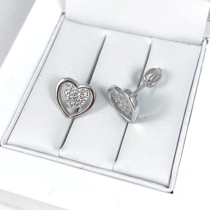 Stříbrné náušnice SRDÍČKA na šroubek